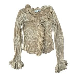 Newport News Lace Bell Sleeve Top Womens Small Beige Vintage 90s Fairy Ruffle